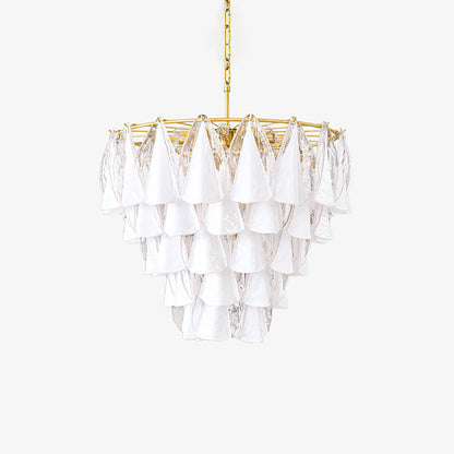 Murano Glass Chandelier | Hand-Blown White & Clear Glass | Gold Frame, 75cm Diameter