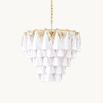 Murano Glass Chandelier | Hand-Blown White & Clear Glass | Gold Frame, 75cm Diameter