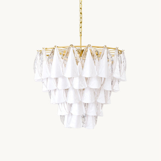 Murano Glass Chandelier | Hand-Blown White & Clear Glass | Gold Frame, 75cm Diameter