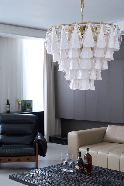 Murano Glass Chandelier | Hand-Blown White & Clear Glass | Gold Frame, 75cm Diameter