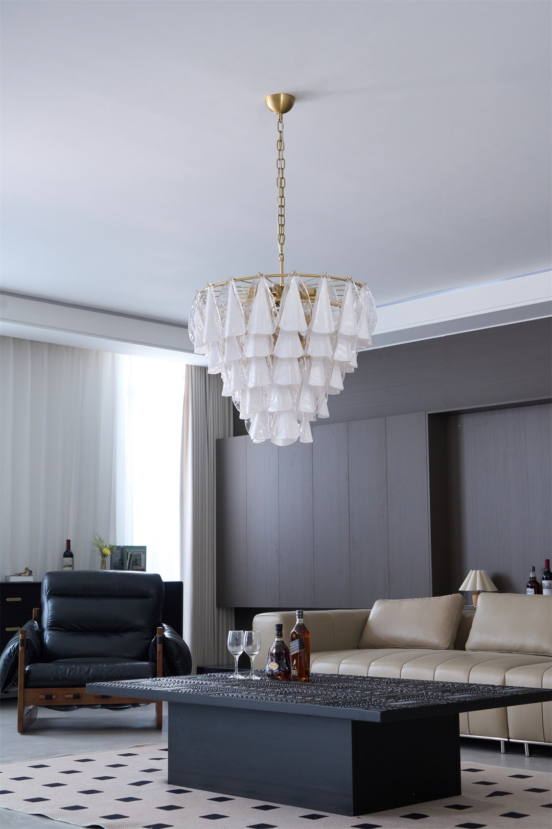 Murano Glass Chandelier | Hand-Blown White & Clear Glass | Gold Frame, 75cm Diameter