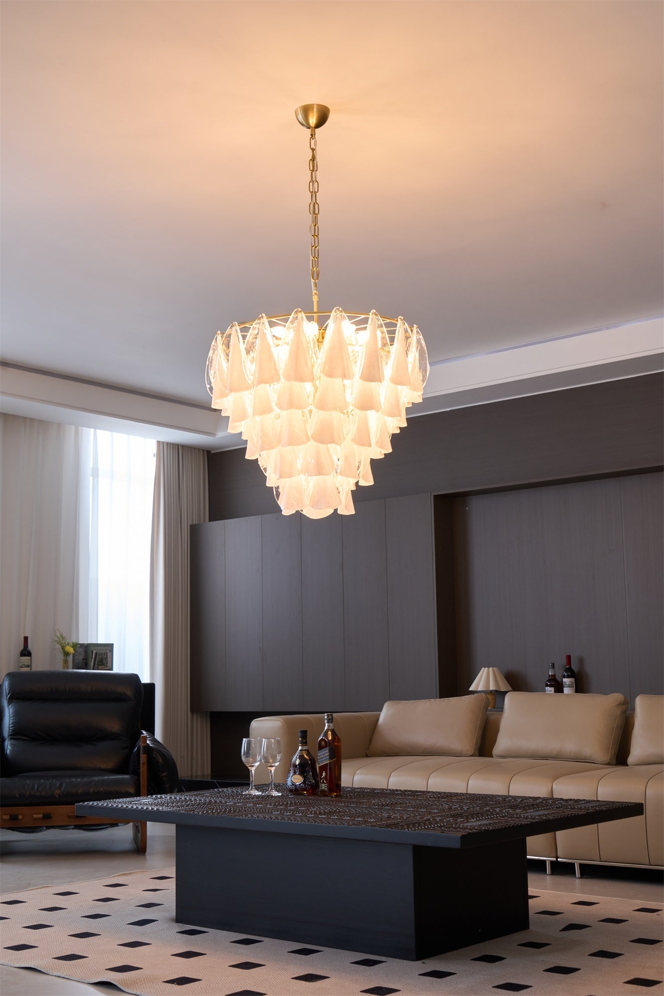 Murano Glass Chandelier | Hand-Blown White & Clear Glass | Gold Frame, 75cm Diameter