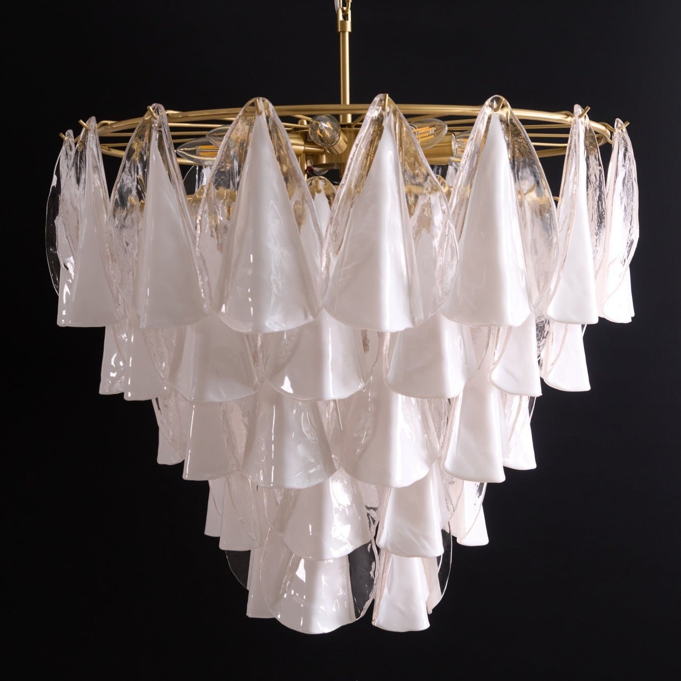 Murano Glass Chandelier | Hand-Blown White & Clear Glass | Gold Frame, 75cm Diameter