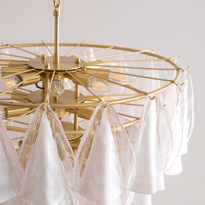 Murano Glass Chandelier | Hand-Blown White & Clear Glass | Gold Frame, 75cm Diameter