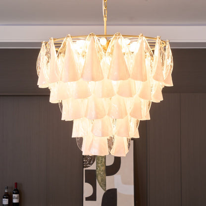Murano Glass Chandelier | Hand-Blown White & Clear Glass | Gold Frame, 75cm Diameter