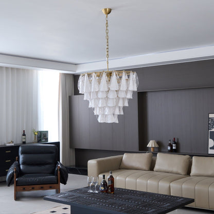 Murano Glass Chandelier | Hand-Blown White & Clear Glass | Gold Frame, 75cm Diameter