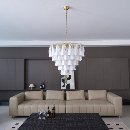 Murano Glass Chandelier | Hand-Blown White & Clear Glass | Gold Frame, 75cm Diameter