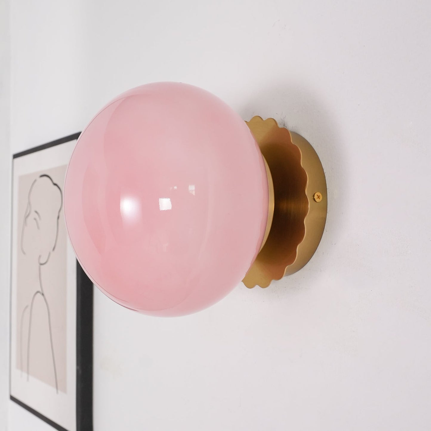 Marshmallow Wall Sconce | Metal & Pink Glass | 20cm Diameter