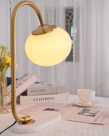 Marshmallow Table Lamp | Gold Finish with Pink Glass Shade | 22cm Diameter