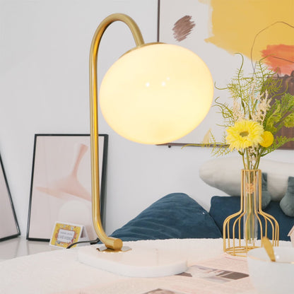 Marshmallow Table Lamp | Gold Finish with Pink Glass Shade | 22cm Diameter