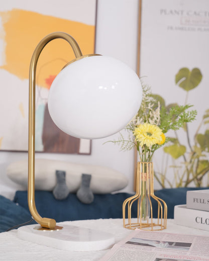 Marshmallow Table Lamp | Gold Finish with Pink Glass Shade | 22cm Diameter