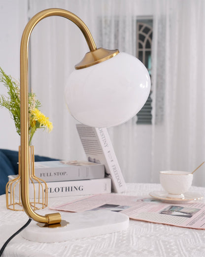Marshmallow Table Lamp | Gold Finish with Pink Glass Shade | 22cm Diameter