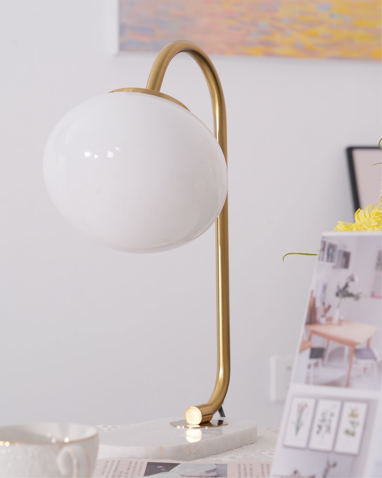 Marshmallow Table Lamp | Gold Finish with Pink Glass Shade | 22cm Diameter