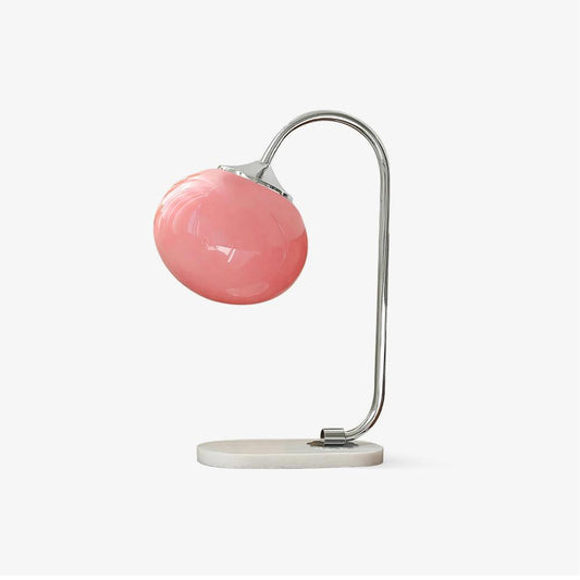 Marshmallow Table Lamp | Gold Finish with Pink Glass Shade | 22cm Diameter