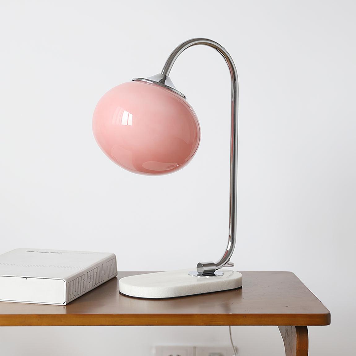Marshmallow Table Lamp | Gold Finish with Pink Glass Shade | 22cm Diameter