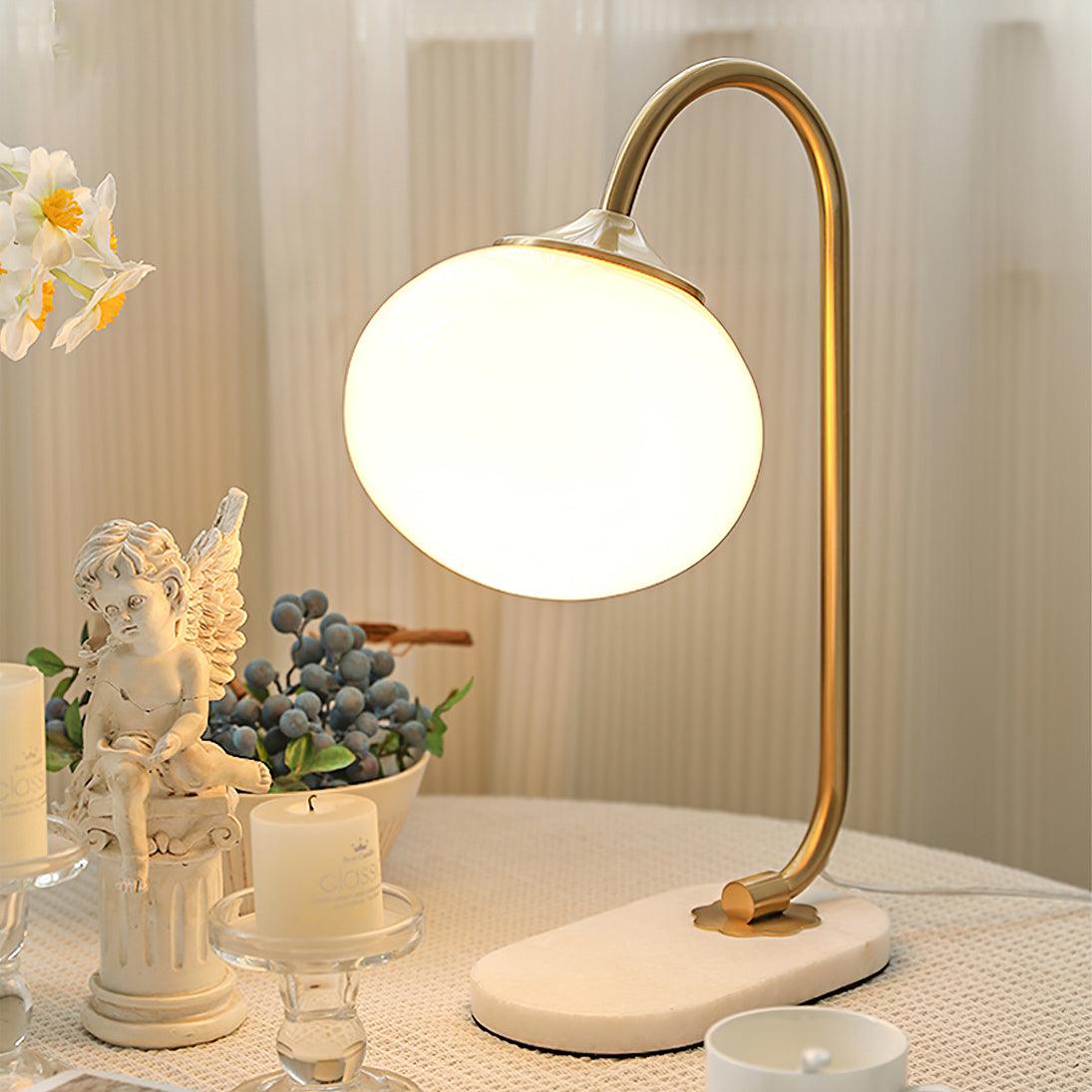 Marshmallow Table Lamp | Gold Finish with Pink Glass Shade | 22cm Diameter