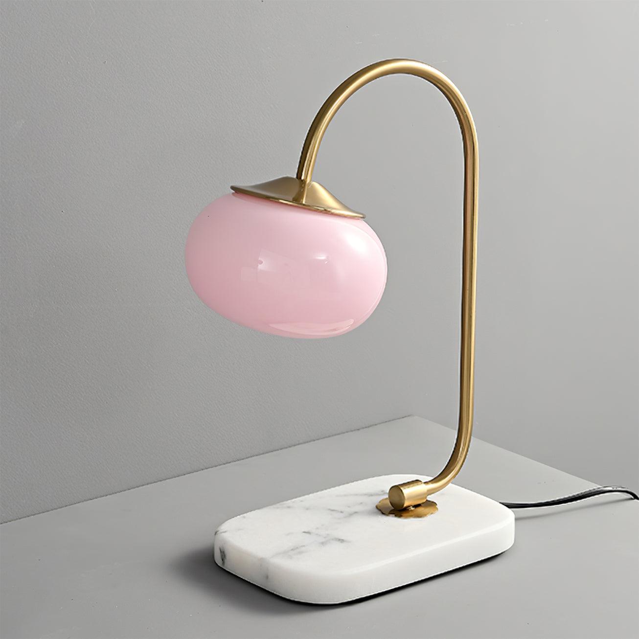 Marshmallow Table Lamp | Gold Finish with Pink Glass Shade | 22cm Diameter