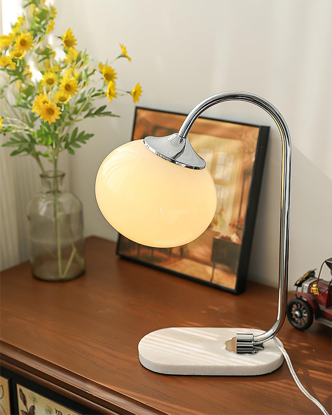 Marshmallow Table Lamp | Gold Finish with Pink Glass Shade | 22cm Diameter