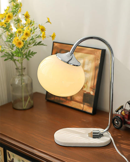 Marshmallow Table Lamp | Gold Finish with Pink Glass Shade | 22cm Diameter