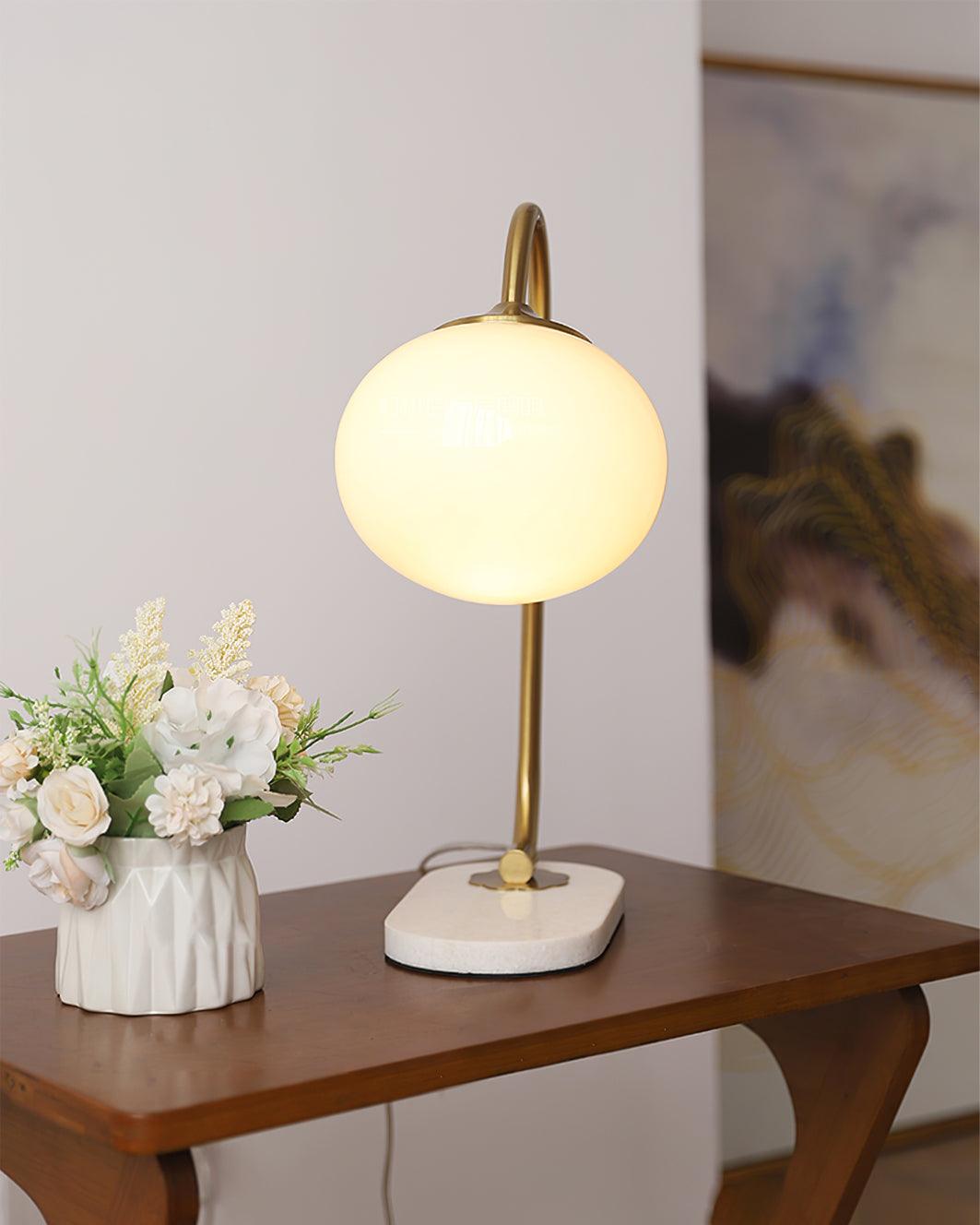 Marshmallow Table Lamp | Gold Finish with Pink Glass Shade | 22cm Diameter