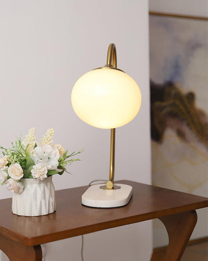 Marshmallow Table Lamp | Gold Finish with Pink Glass Shade | 22cm Diameter