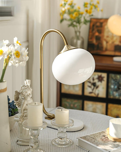 Marshmallow Table Lamp | Gold Finish with Pink Glass Shade | 22cm Diameter