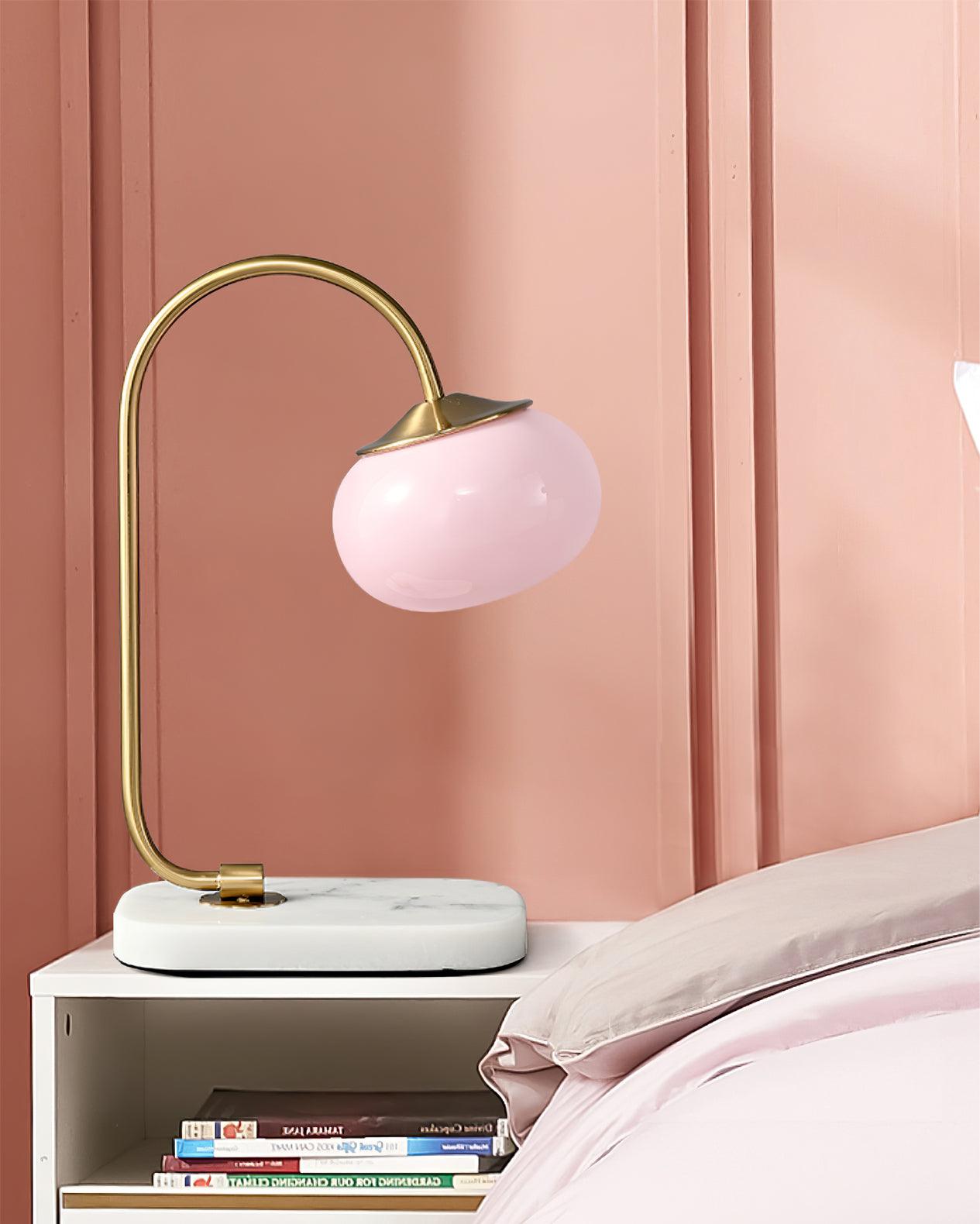 Marshmallow Table Lamp | Gold Finish with Pink Glass Shade | 22cm Diameter