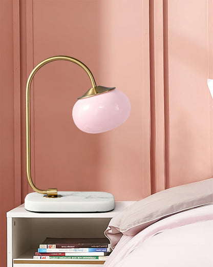 Marshmallow Table Lamp | Gold Finish with Pink Glass Shade | 22cm Diameter