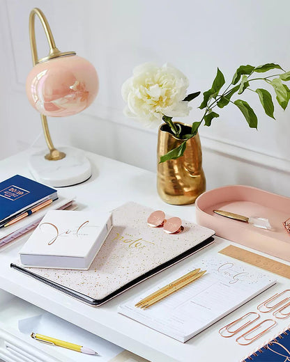 Marshmallow Table Lamp | Gold Finish with Pink Glass Shade | 22cm Diameter