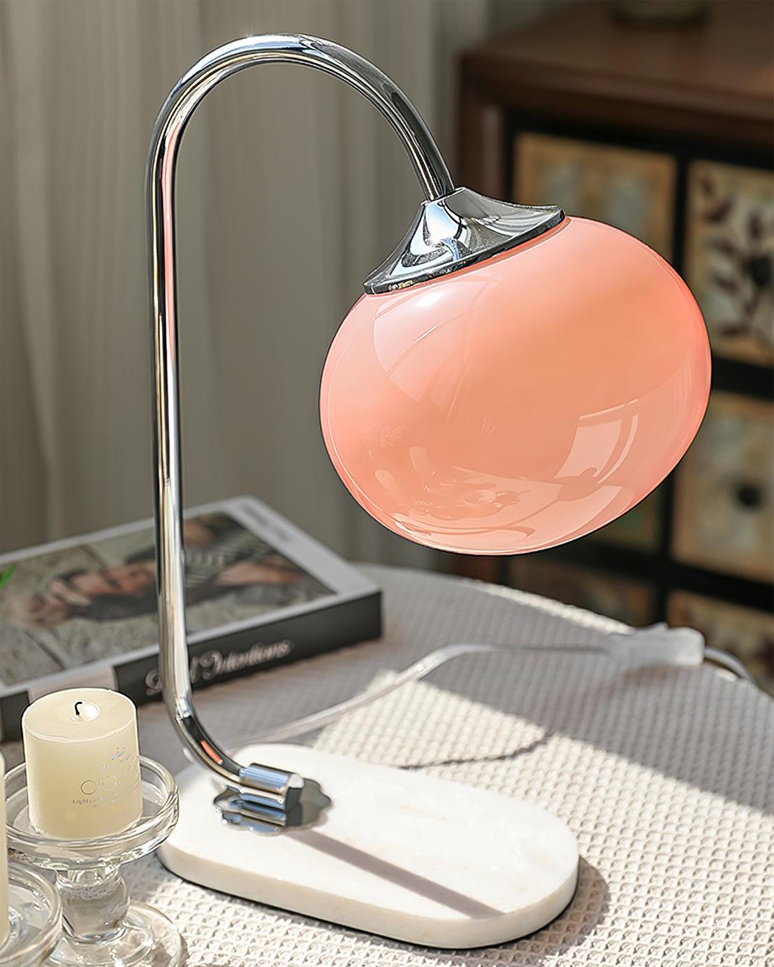 Marshmallow Table Lamp | Gold Finish with Pink Glass Shade | 22cm Diameter