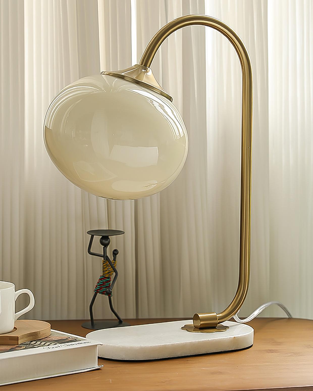 Marshmallow Table Lamp | Gold Finish with Pink Glass Shade | 22cm Diameter