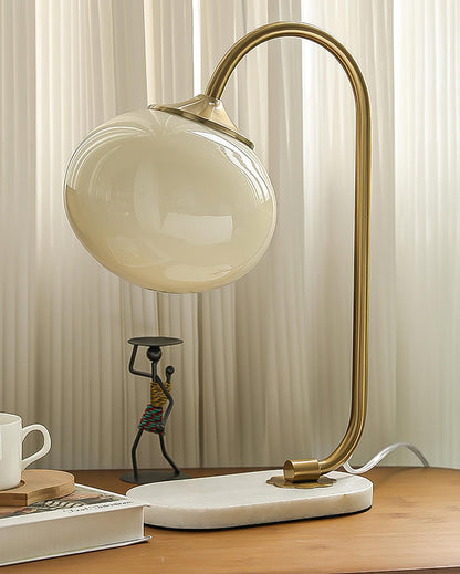 Marshmallow Table Lamp | Gold Finish with Pink Glass Shade | 22cm Diameter