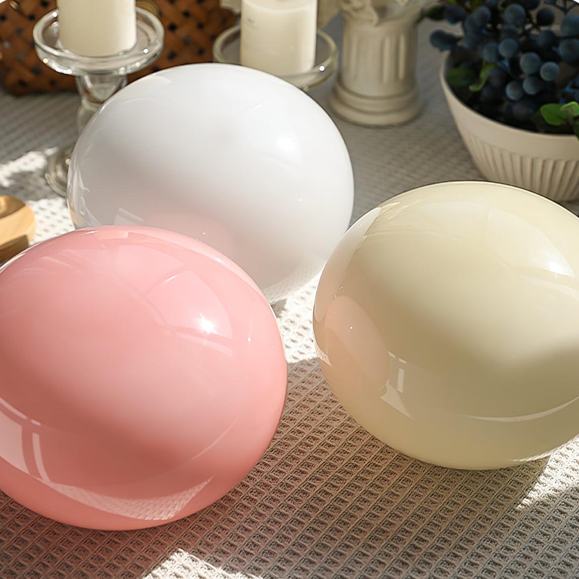 Marshmallow Table Lamp | Gold Finish with Pink Glass Shade | 22cm Diameter