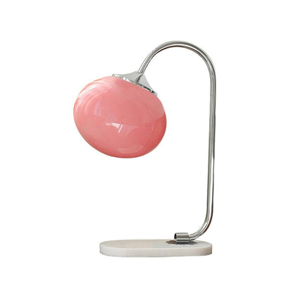 Marshmallow Table Lamp | Gold Finish with Pink Glass Shade | 22cm Diameter