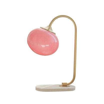 Marshmallow Table Lamp | Gold Finish with Pink Glass Shade | 22cm Diameter