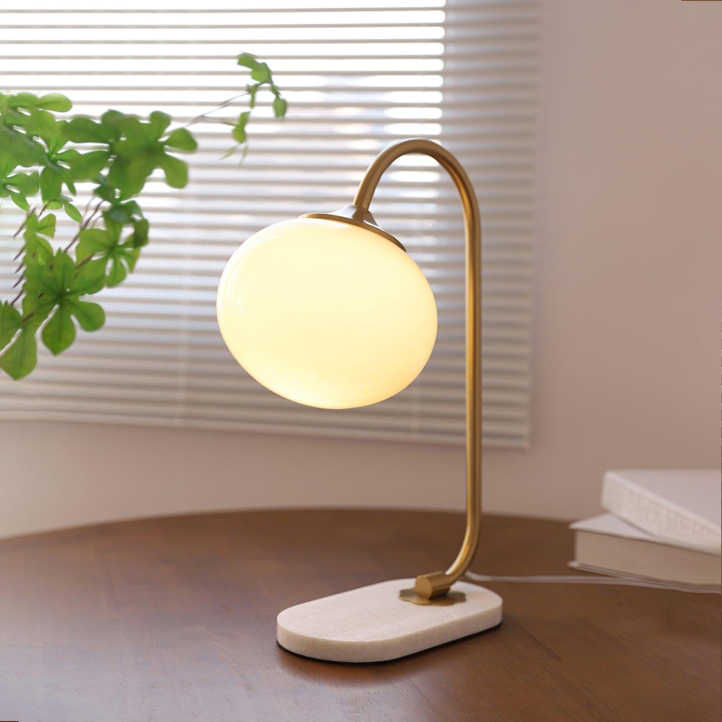Marshmallow Table Lamp | Gold Finish with Pink Glass Shade | 22cm Diameter