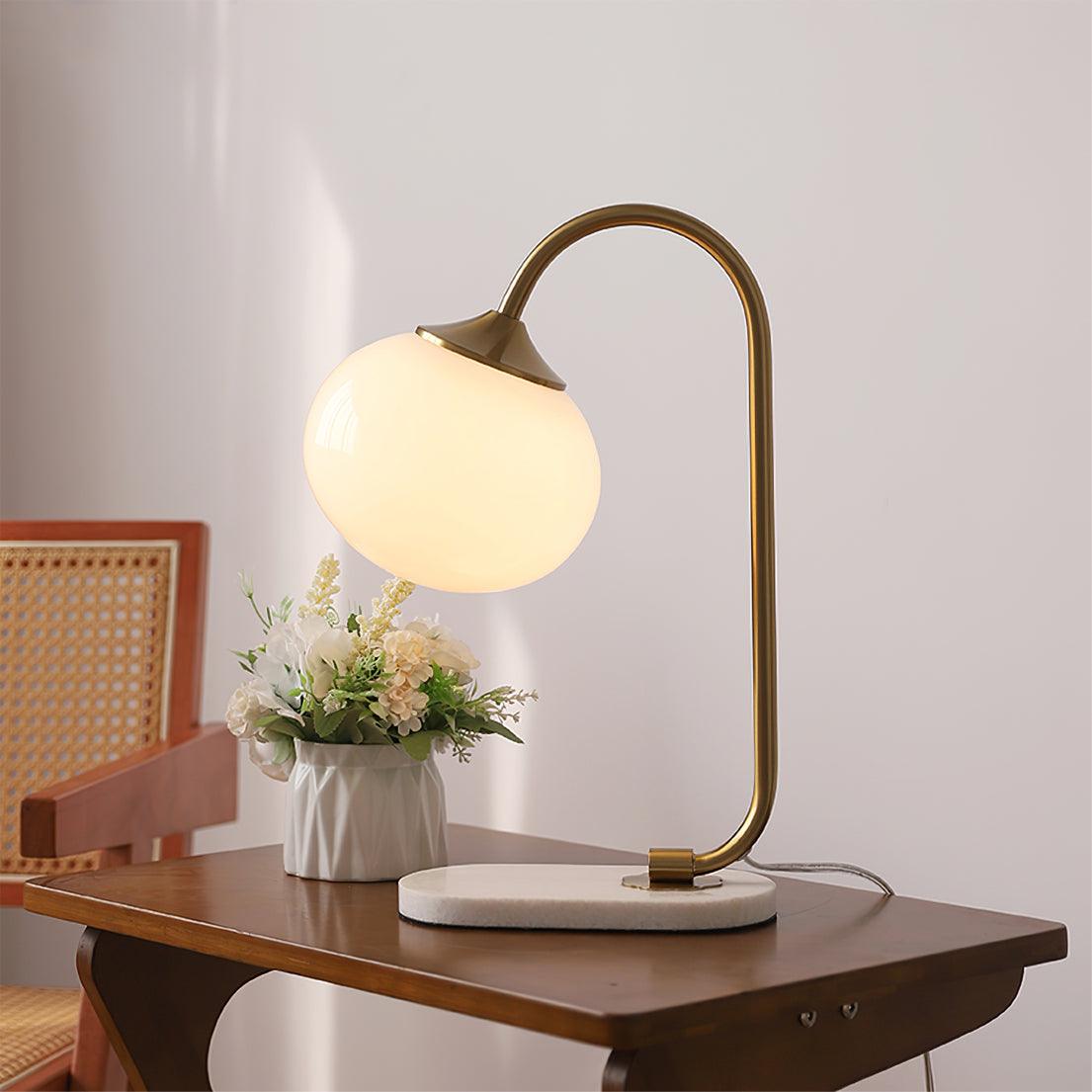 Marshmallow Table Lamp | Gold Finish with Pink Glass Shade | 22cm Diameter