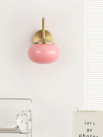 Marshmallow Wall Lamp | Copper & Pink Glass | 14cm Diameter