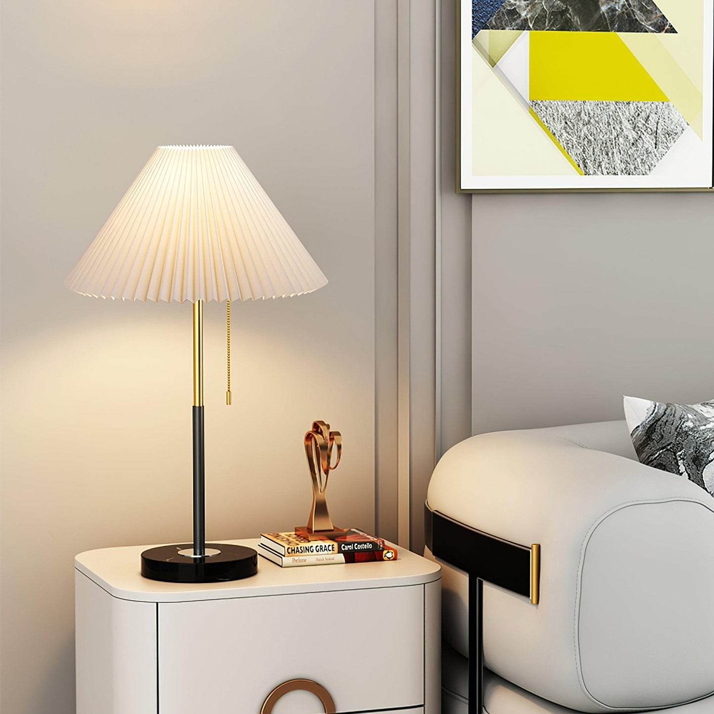 Matin Table Lamp | Marble Base & Fabric Shade | Beige & Green