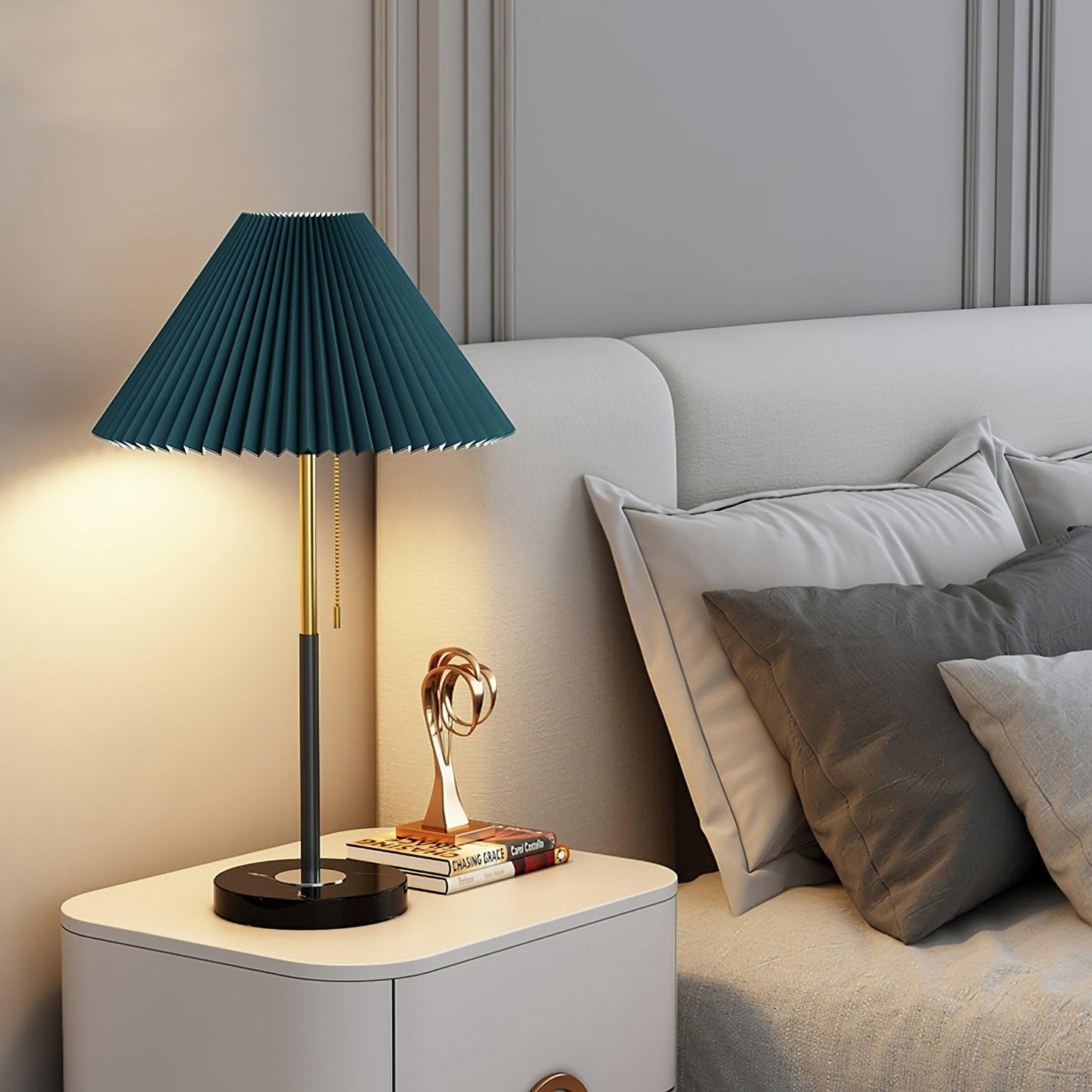 Matin Table Lamp | Marble Base & Fabric Shade | Beige & Green