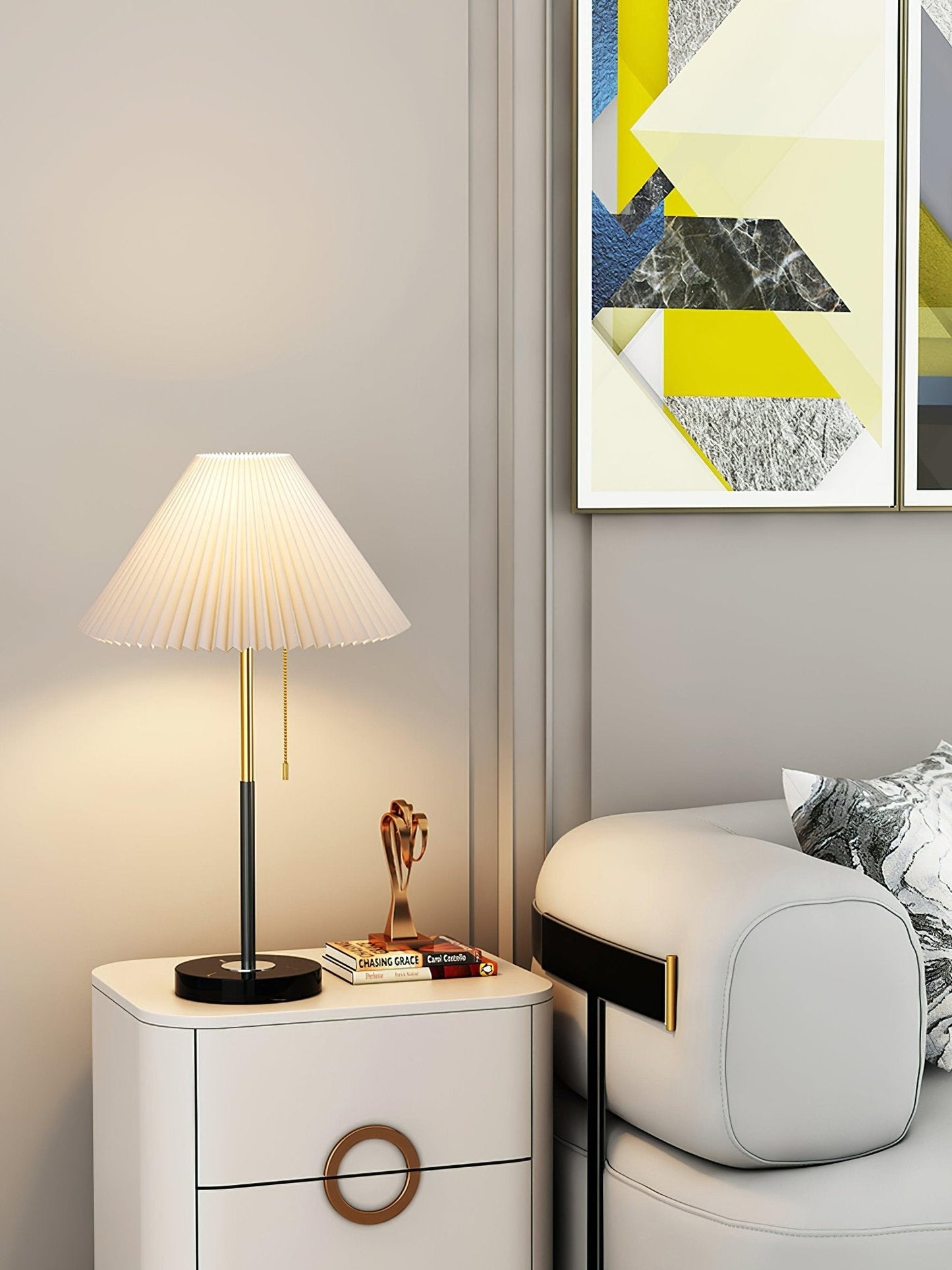 Matin Table Lamp | Marble Base & Fabric Shade | Beige & Green