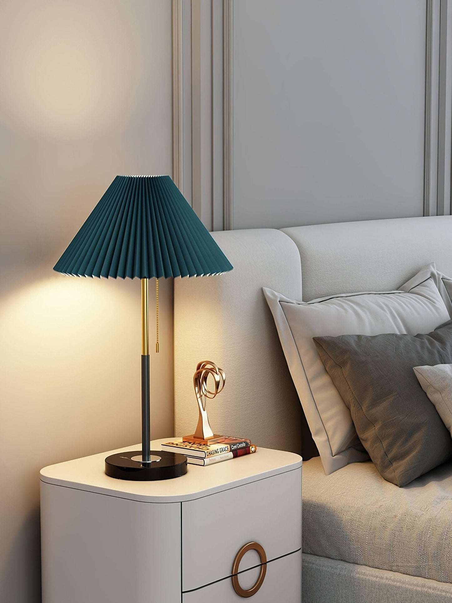 Matin Table Lamp | Marble Base & Fabric Shade | Beige & Green