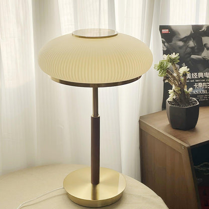 Matsutake Mushroom Table Lamp | Metal, Glass, Wood | Gold and White