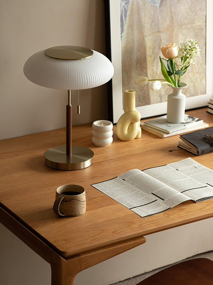 Matsutake Mushroom Table Lamp | Metal, Glass, Wood | Gold and White