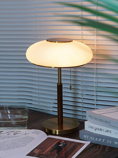 Matsutake Mushroom Table Lamp | Metal, Glass, Wood | Gold and White