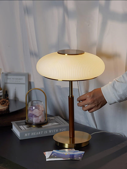 Matsutake Mushroom Table Lamp | Metal, Glass, Wood | Gold and White