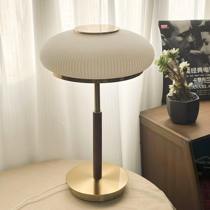 Matsutake Mushroom Table Lamp | Metal, Glass, Wood | Gold and White