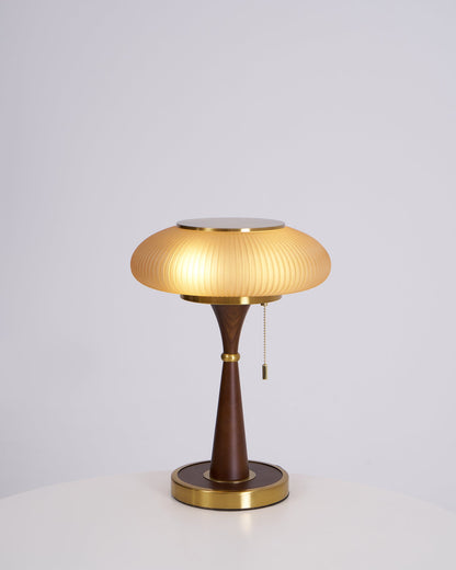 Matsutake Table Lamp | Metal & Wood | Walnut Base Amber Shade