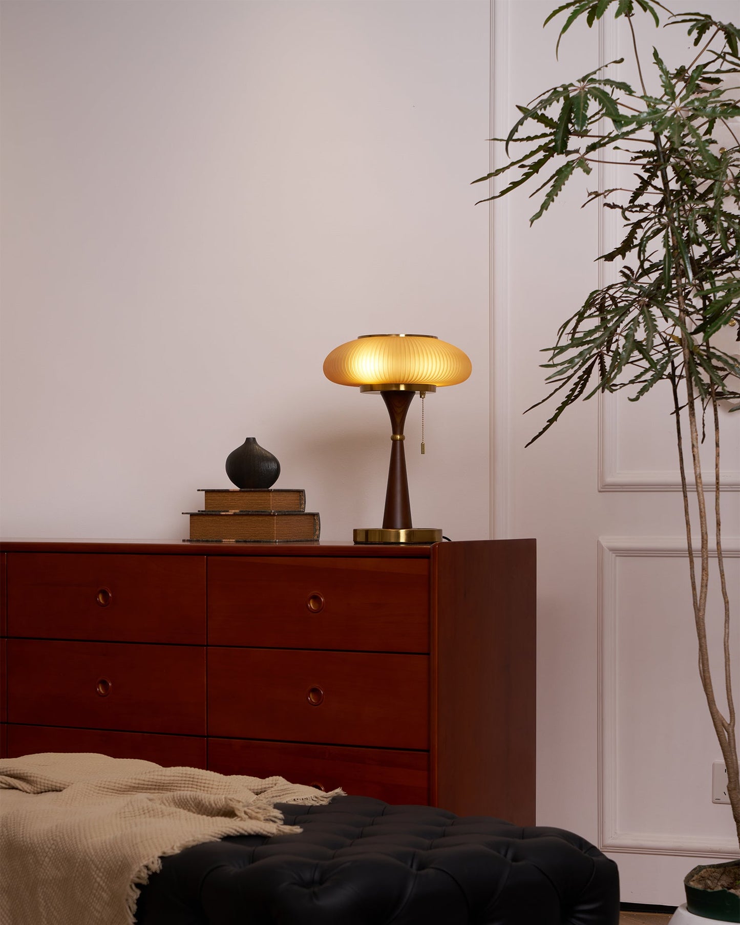 Matsutake Table Lamp | Metal & Wood | Walnut Base Amber Shade