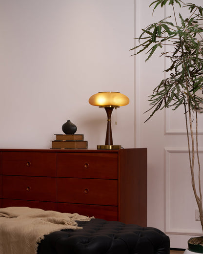 Matsutake Table Lamp | Metal & Wood | Walnut Base Amber Shade